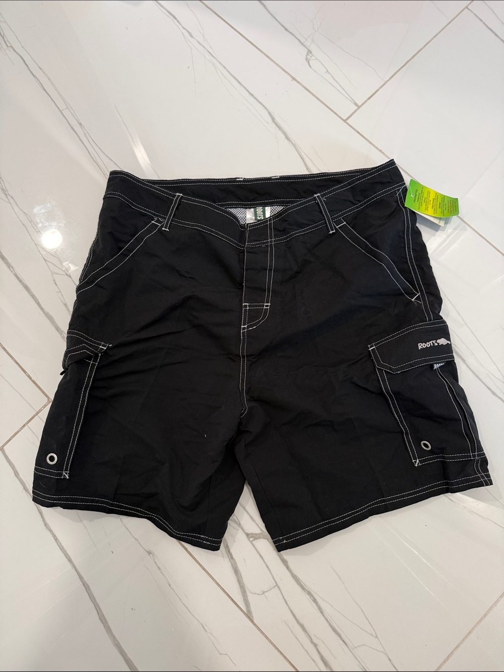 Roots Black Men’s Swim Board Shorts with White Contrast Stitching